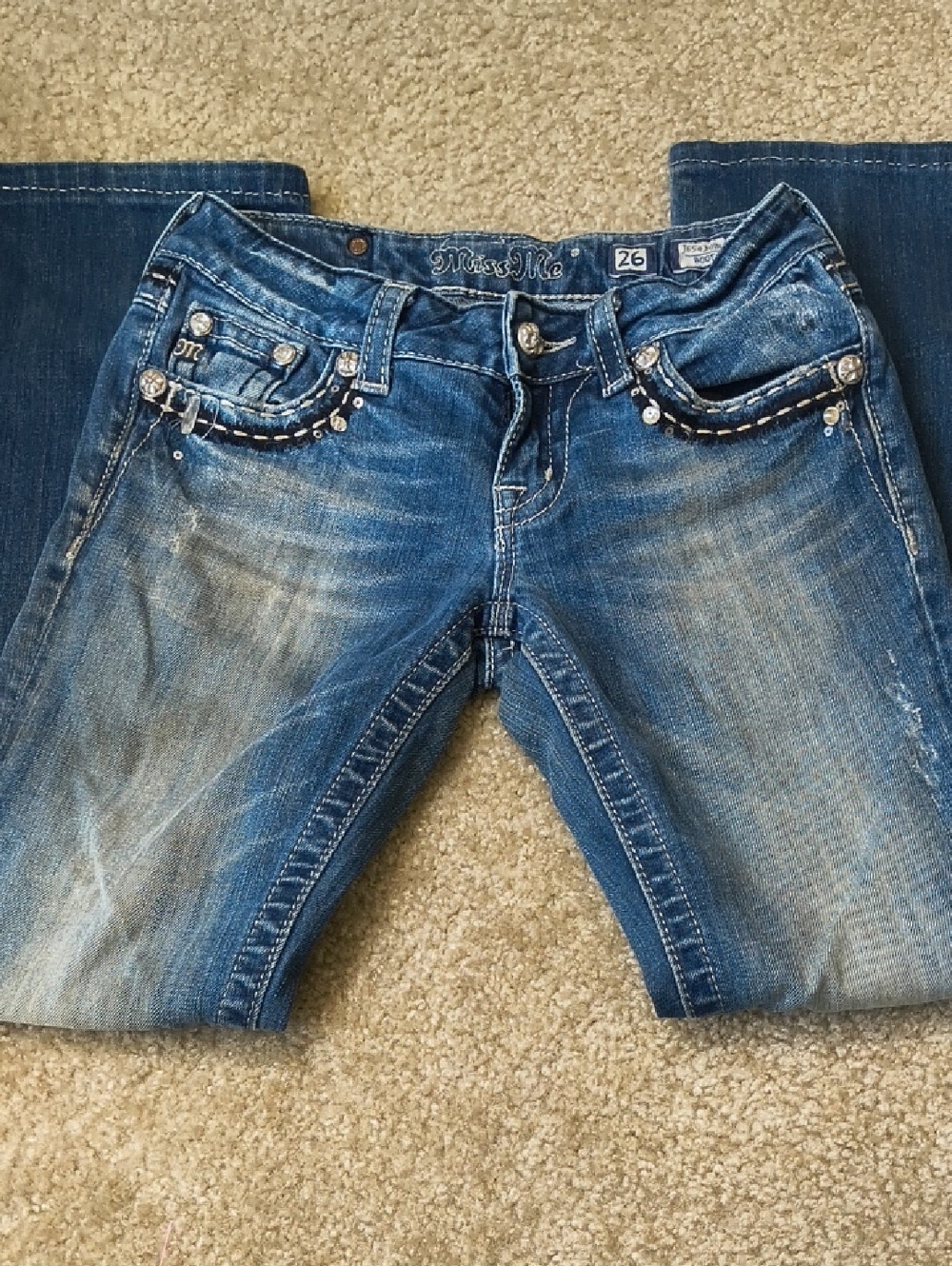 Miss Me Blue Embellished Boot Cut Jeans Size 26 C19